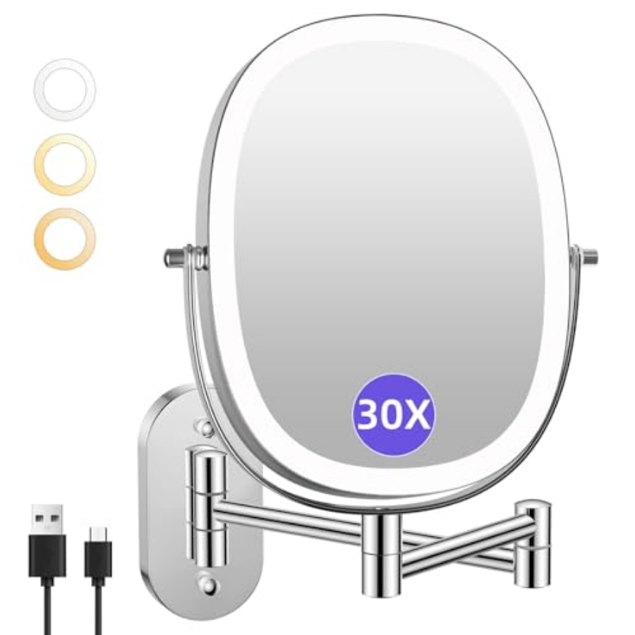 Magnifier With Light - 30X/1X Wall Mounted Lighted Makeup Mirror,