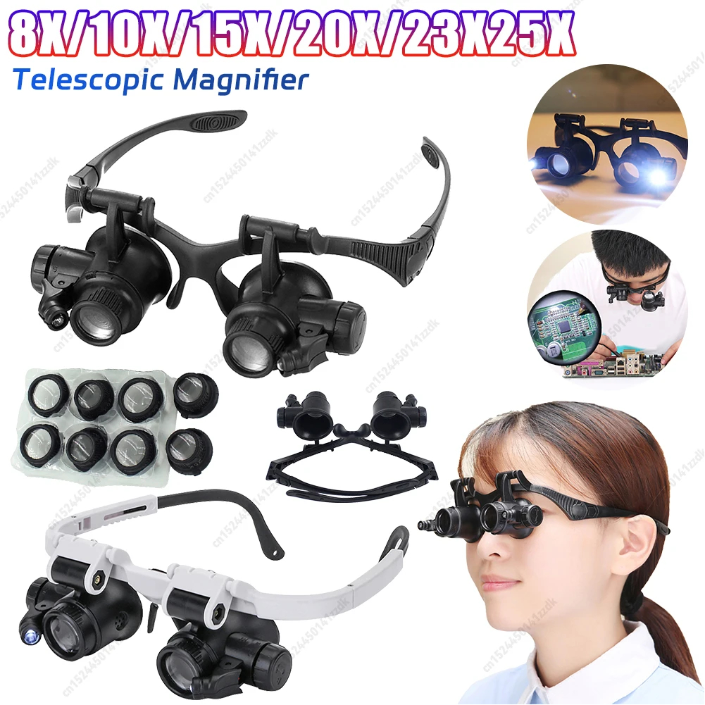 Magnifier With Light - 10-25X Head-Worn Magnifier with LED Lights